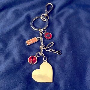 Charm Keychain: 2 Hearts, Love, Eifel Tower, Ruby